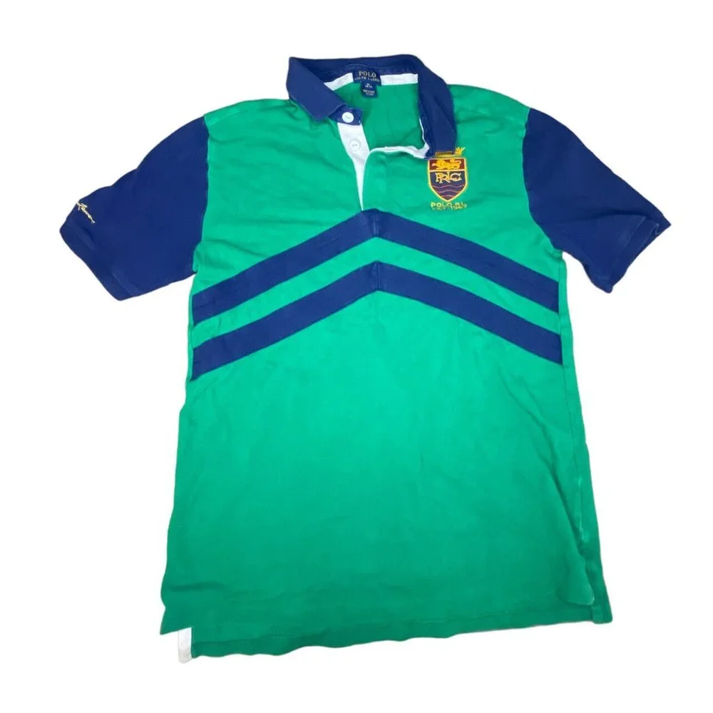 Polo Ralph Lauren‎ PRLC Crest 1967 Rugby Shirt Youth XL Womens Medium Green Blue